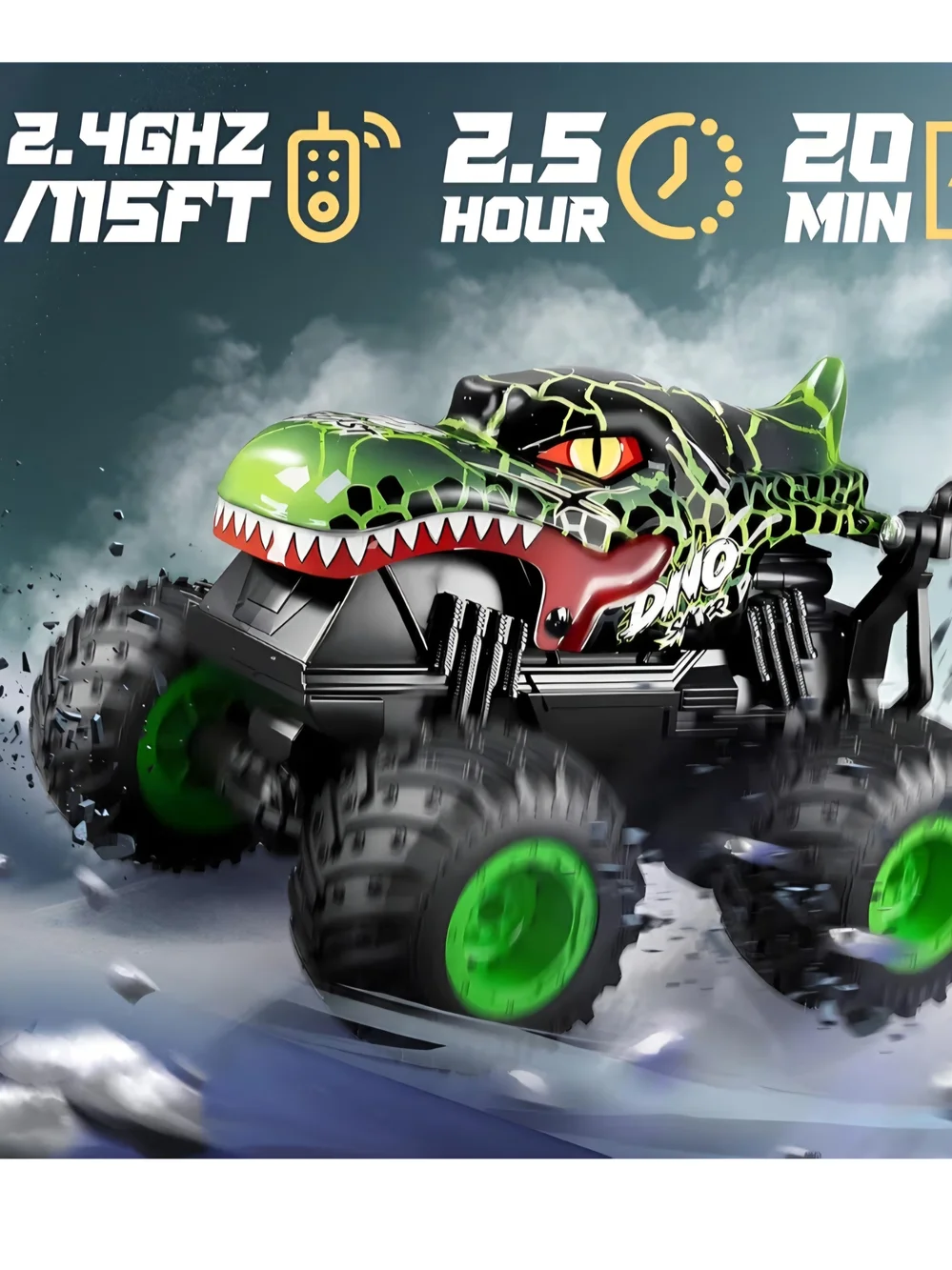 Green Dino RC Monster Truck with Wireless Controller